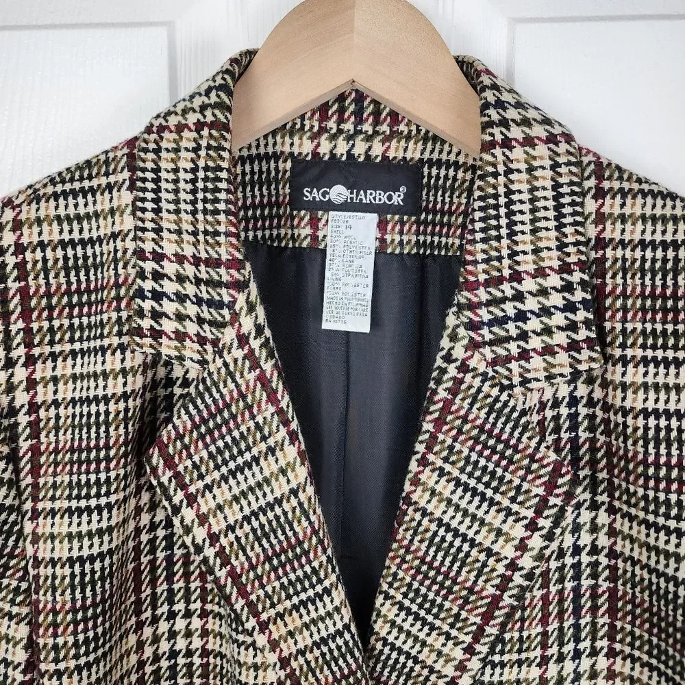 Sag Harbor Plaid Blazer Wool Blend Houndstooth Eclectic Grandpa Jacket Size 14 - Picture 4 of 16